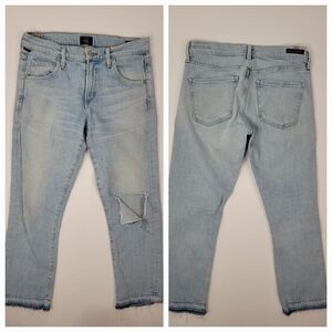 Citizens Of Humanity Jeans Sz 26 Emerson Slim Boyfriend Raw Hem Busted Knee